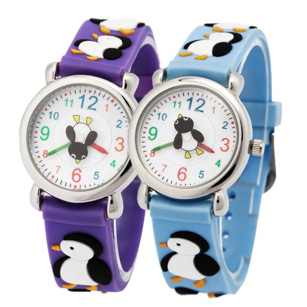 PENGNATATE мультфильм часы с пингвином дети часы для мальчиков девочек фиолетовый ремень детский силиконовый браслет наручные часы подарки для