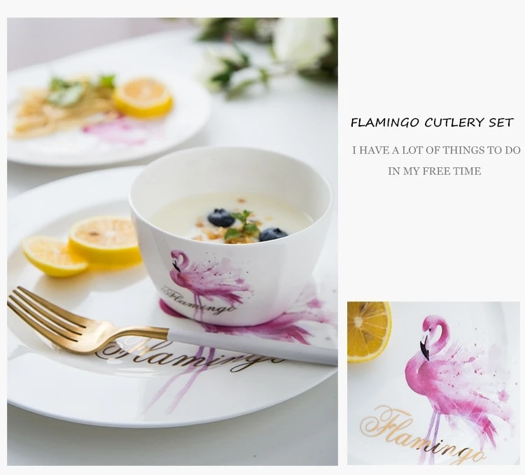 Хороший Прекрасный Китай Ins керамическая тарелка с Фламинго набор креативная Западная пищевая тарелка рисовая чаша чашка для молока стейк поднос для завтрака блюдо с фламинго