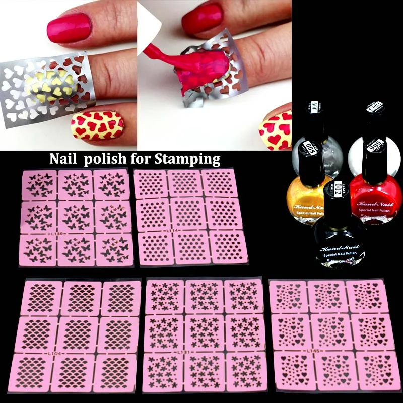 

5pcs Specail Solid Nail Polish Vanish for Nail Art Stamping 5pcs Stamp Image Stickers Konad Nail Templates Stencils Salon Women