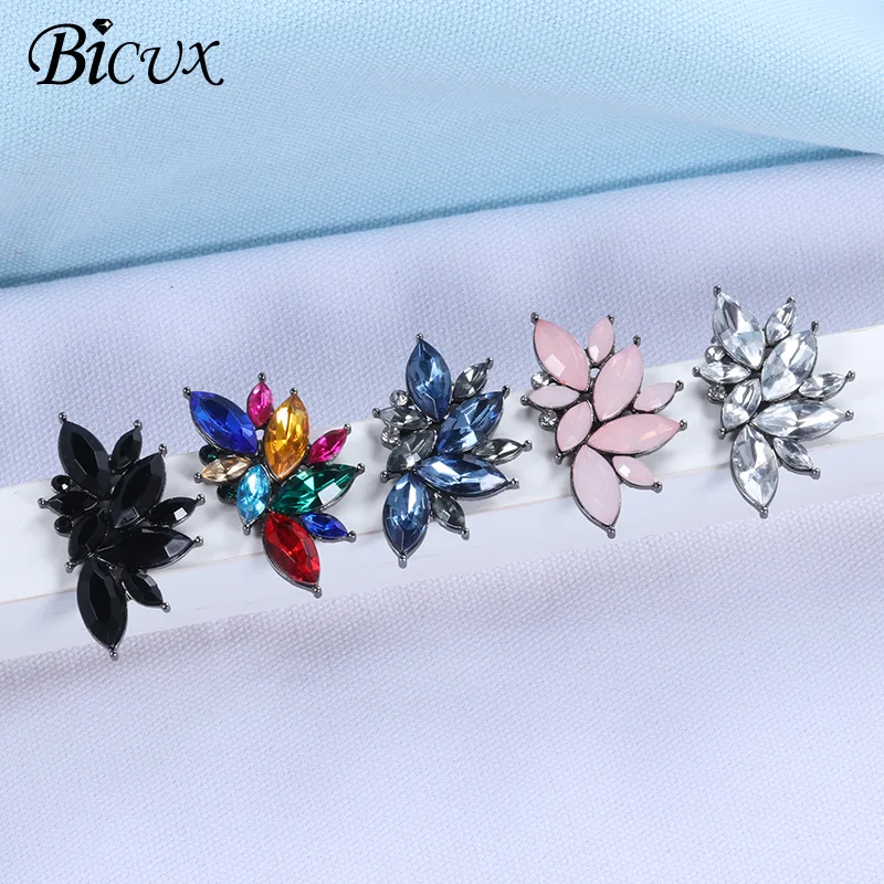 

BICUX 2019 New Women's Fashion Crystal Earrings Rhinestone RED / Pink Glass Black Resin Metal Leaf Ear Earrings For Girl Jewelry