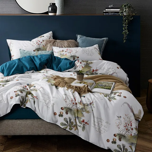 $US $78.60  Blue floral Painting bedding set European Satin 100% Egyptian cotton pastoral king queen size bed s