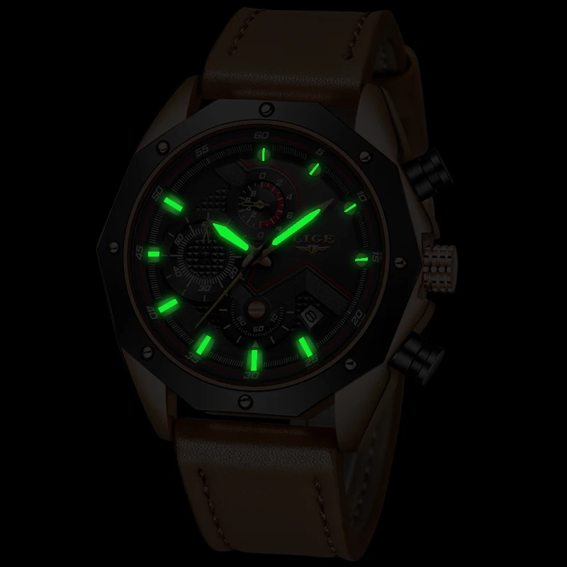  LIGE Mens Watches Top Brand Luxury Quartz Gold Watch Men Casual Leather Military Waterproof Sport Wristwatch Relogio Masculino