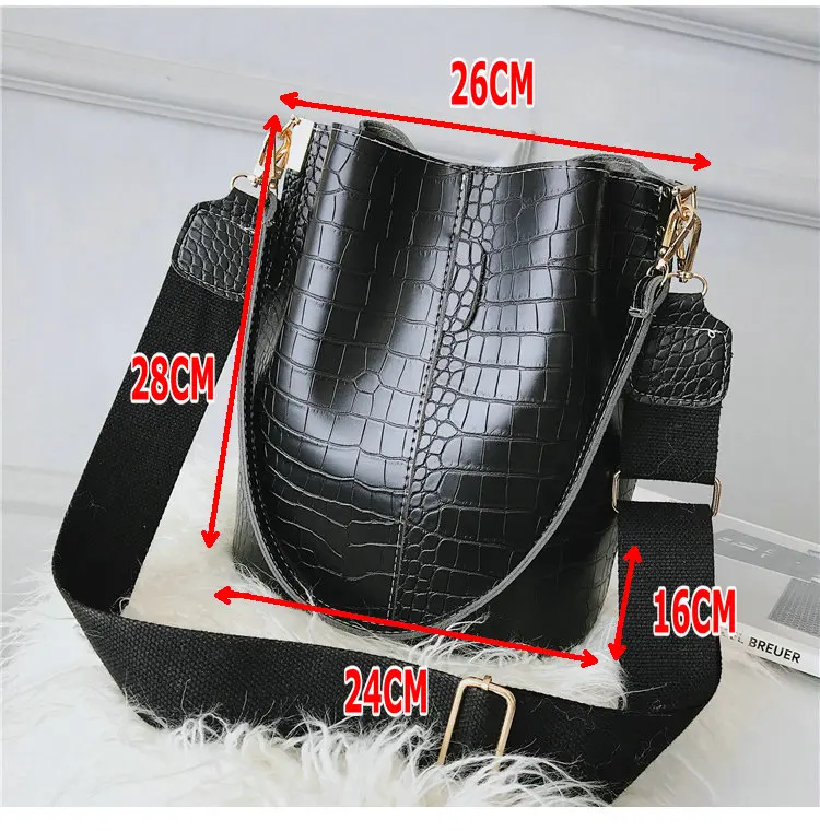 Новая Корейская Сумка-ведро с крокодиловым узором Ретро Широкий плечевой ремень сумка-мессенджер женская большая сумка C43-10