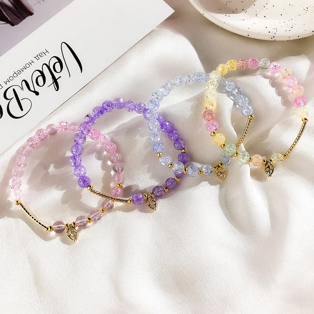 Bohemian Leaves Crystal Charm Gold Bracelets & Bangles for Women Beads Handmade Charm Bracelet Sets Boho Femme Jewelry B35