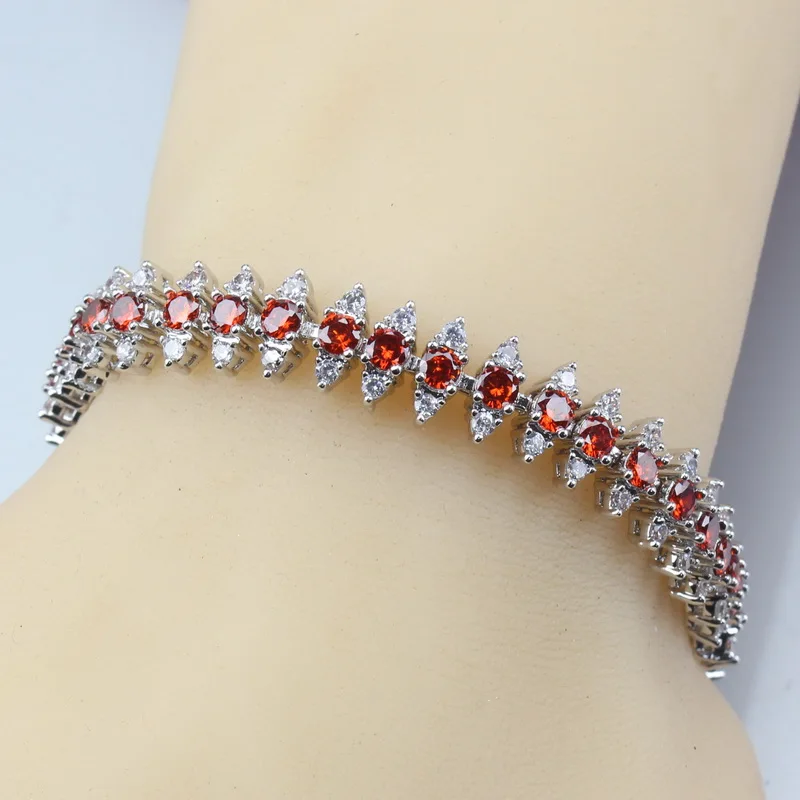 

New Arrival Red Rhodolite Link Chain Bracelet Length 17CM 4-Color 925 Sterling Silver Jewelry For Women/Girl