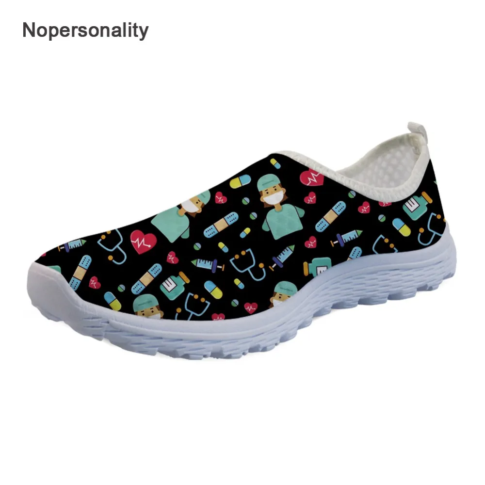 

Nopersonality Casual Nurse Print Shoes Breathable Female Ladies Mesh Shoes Slip-on Women Mesh Loafers Plus Mesh Sneakers