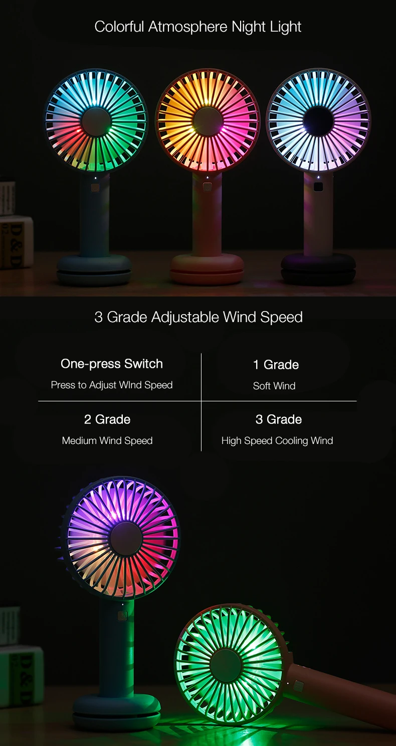 Loskii HF-202 Portable Desktop Handheld Doughnut Design Base LED Night Light USB Rechargeable 3 Grade Adjustment Fan