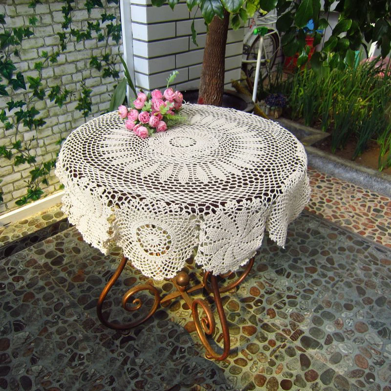 

90cm Hand made Crochet Vintage Knit Retro Decorative Hook Engraving Flower Weaved/Knitted Round Tablecloth-L1