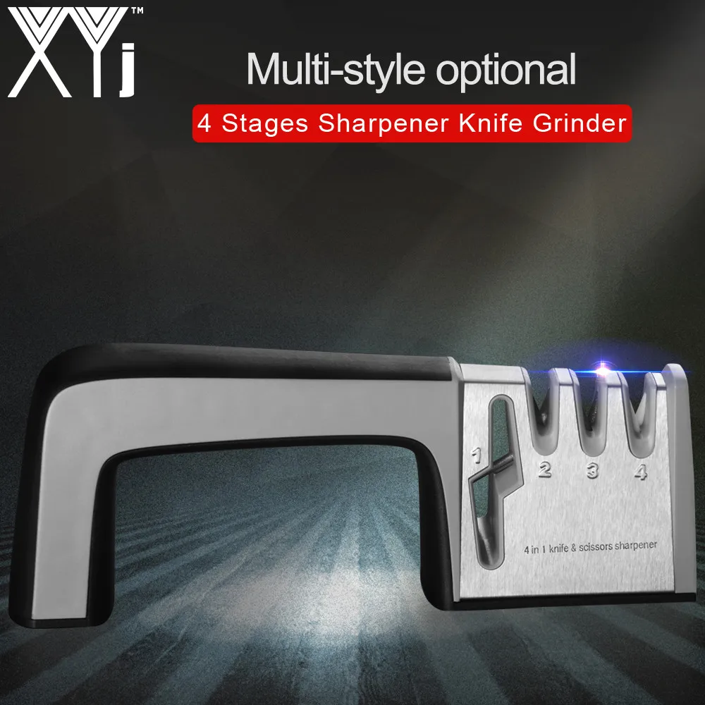 

XYj Knife Sharpener 4 in 1 Diamond Coated & Fine Ceramic Rod Knife Shears and Scissors Sharpening System Stainless Steel Blades