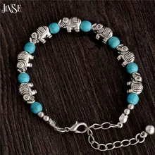 WSB013 Hot Sale Retro Antique Silver Elephant Adjustable Chain Bead For Ladies Turquoise Bracelet stylish square fake turquoise bead bracelet for women
