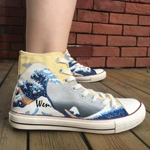 Вэнь дизайн с ручной росписью обуви на заказ японская живопись Ukiyo-e высокие мужские женские холщовые кроссовки рождественские подарки