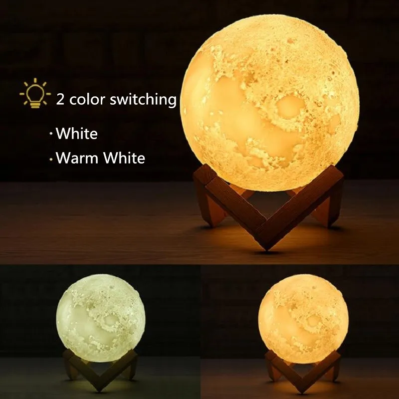 Перезаряжаемые луна ночь светильник 2 Цвет изменения 3D Глобус лампа сенсорный