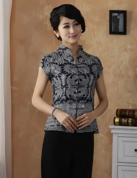 

New Fashion Navy blue Chinese Women's clothing Cotton Blouses Shirt tops Size M L XL XXL XXXL 4XL Free Shipping TD27