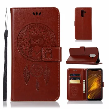 

100pcs/lot Wind Chime Owl Embossing 3 card leather protective case cover for Xiaomi Mi 5S 5X A2 POCOPHONE F1 9 phone case