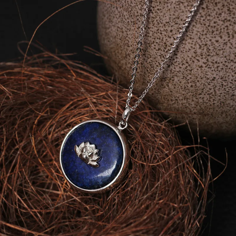 lotus Lapis lazuli necklace women 100% 925 Sterling silver nacklace Jewellery Clavicle chain pendant charms gift