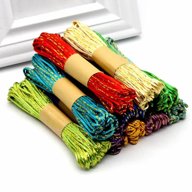 

2mm 10meters/roll Gold Chinese Knot Cord Rattail Satin Braided String Jewelry Findings Beads Rope for DIY Crafts Party supplies