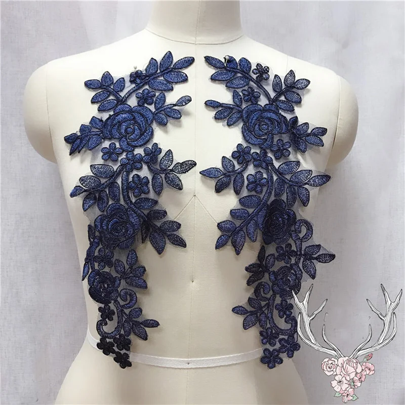 바느질 레이스 직물 2 짝/몫 크기 14x35cm 색상 Ganza 자수 꽃 웨딩 드레스 신부 가운에 대한 대형 레이스 Applique