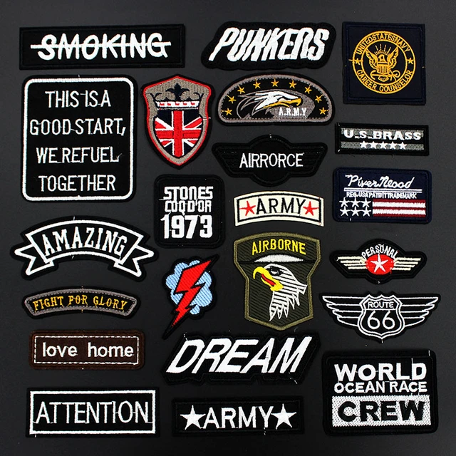 Army Punk Letters Labels Black Patches for clothes iron on stickers clothes  Patch badges DIY Jacket Jeans Embroidery - AliExpress