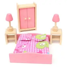 1 х спальный набор мини деревянная спальня куклы дом миниатюрная мебель для детей Детские игрушки Рождественский подарок Горячая Распродажа