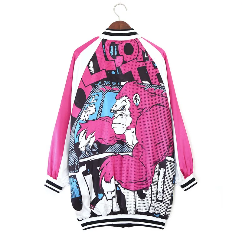 Koop Vintage gorilla print treench leuke hawaii hip hop vrouwen straat jas casual rits track oversieze lente herfst basic jas