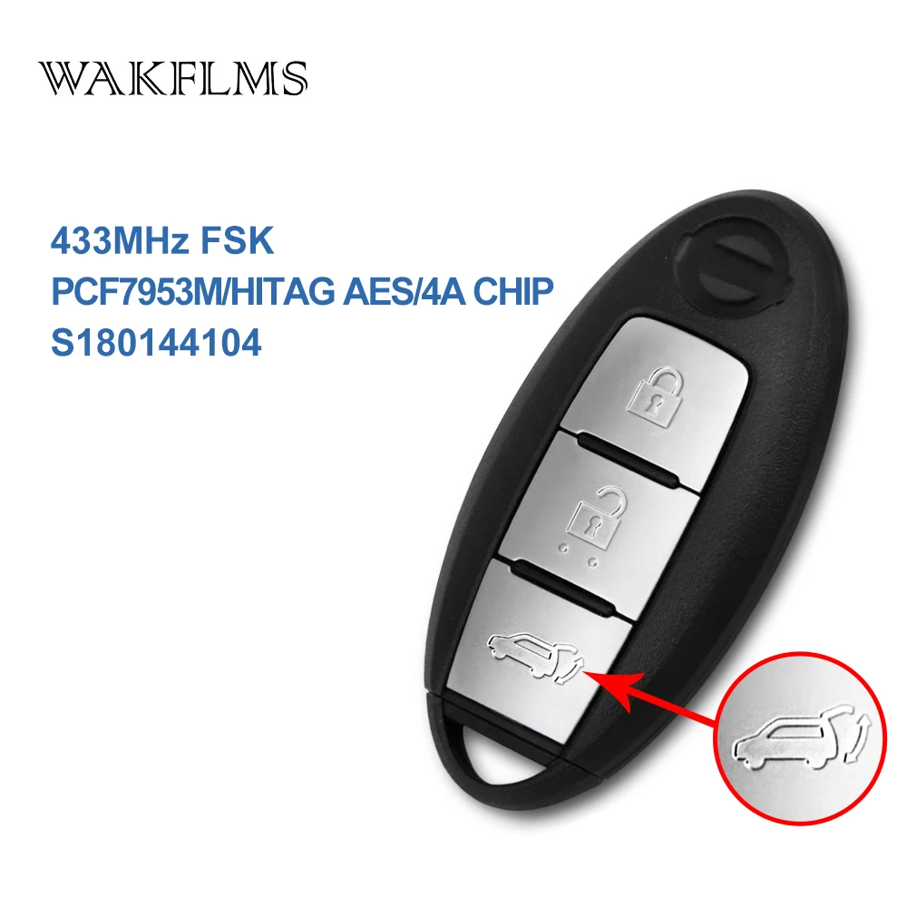 3 кнопки умный дистанционный ключ автомобиля 433 МГц для Nissan Xtrail- с PCF7953M HITAG AES 4A чип S180144104