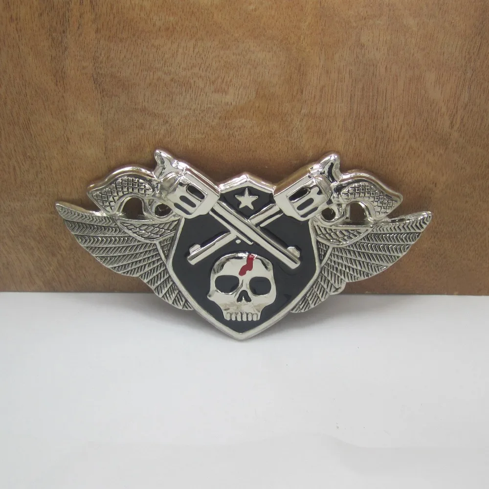 Bullzine wholesale Gun belt buckle with skull with silver finish FP