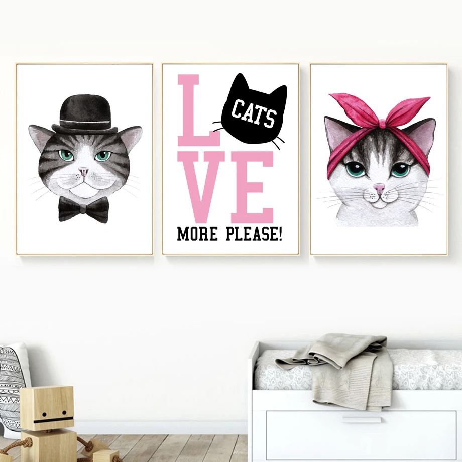 

Watercolor Cat Love Fashion Wall Art Canvas Painting Nordic Posters And Prints Animal Wall Pictures For Living Room Home Decor