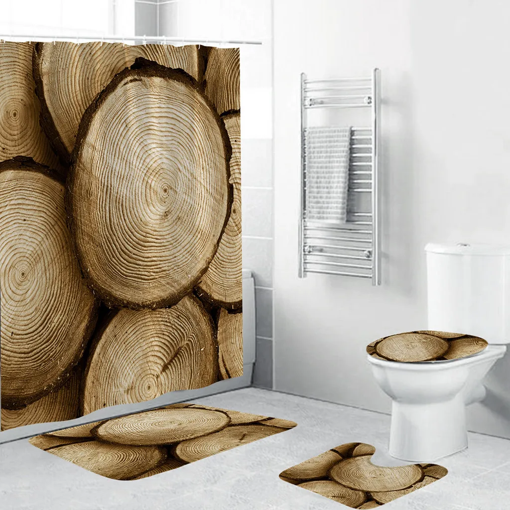 

New 4PCS Non Slip Toilet Polyester Cover Mat Set Bathroom Shower Curtain Home decor Best Selling DLowest Price