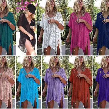 

Beach Tunics Woman Women's Beachwear Covered Swimsuit Cape Swimsuits For Women Bathrobe Knitting Hollow Skirt Loose Big Yards