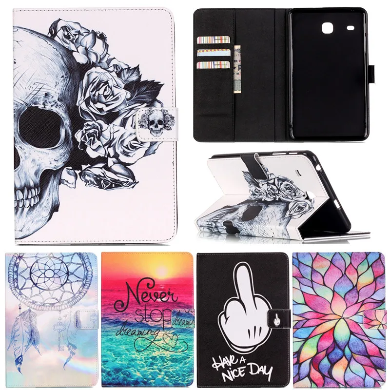 Lovely Cartoon Flower Skull Pattern PU Leather Stand Case Cover for Samsung Galaxy Tab E 8.0&quot T377 T377V T375 Gen Tablet | Компьютеры