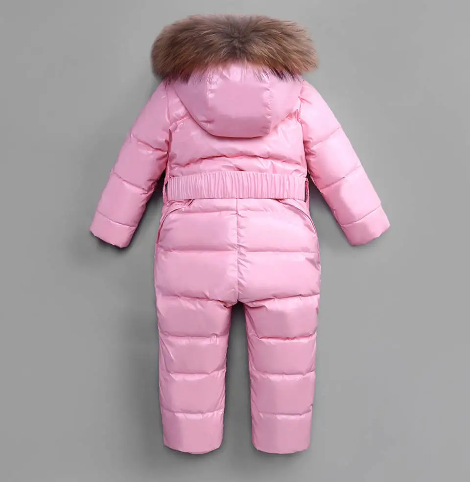 Комбинезоны для русской зимы, верхняя одежда детский лыжный костюм Детские Пуховые комбинезоны с натуральным мехом, с капюшоном, теплые, для мальчиков и девочек до-30 градусов