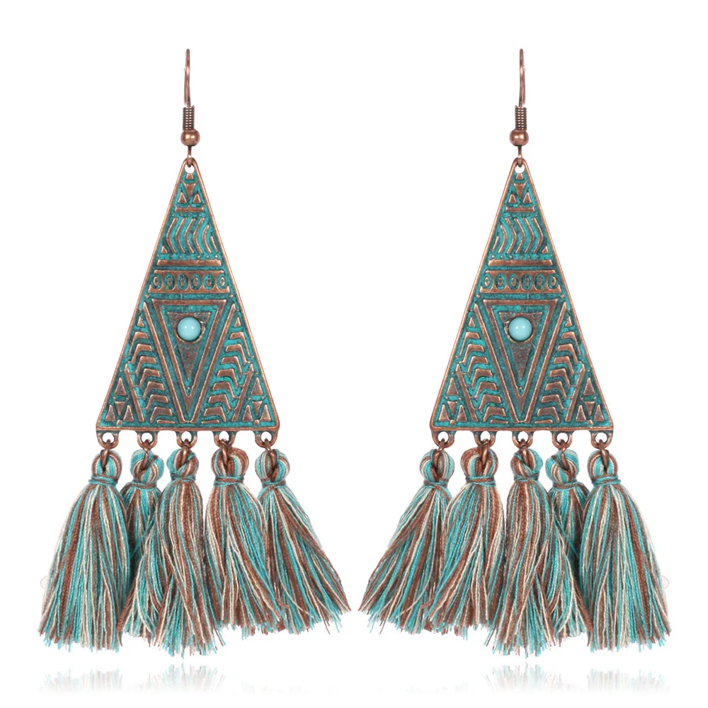 

MIARA.L New Geometric Triangle Retro Pattern Tassel Earrings for Women