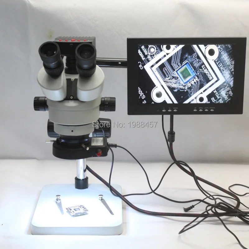 

Trinocular Stereo Microscope 3.5X-90X Continuous Zoom Magnification 16MP HDMI USB Microscope Camera LED Lights 10-inch Monitor