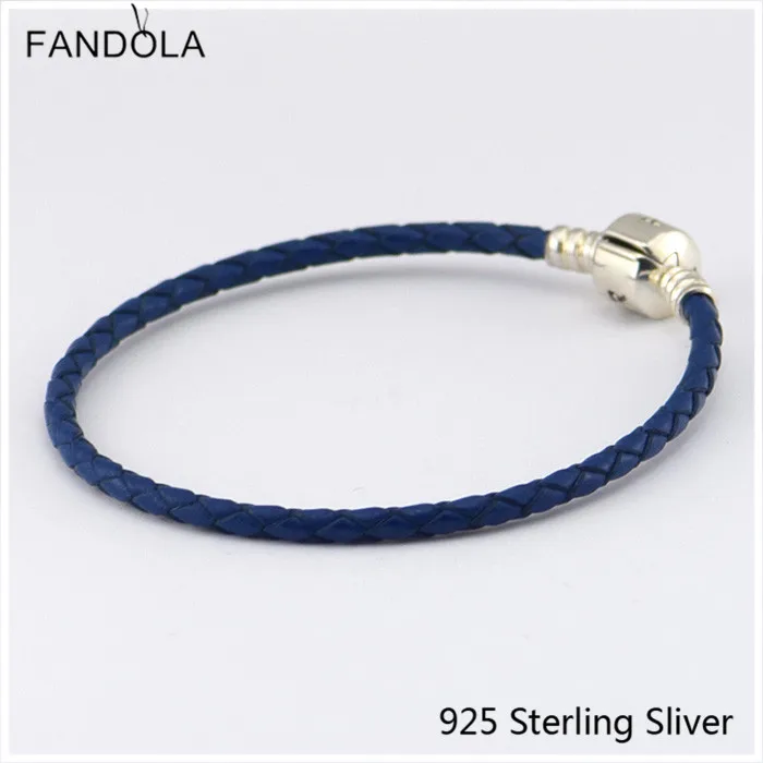 

Dark Blue Single & Double Leather Clasp Bracelet Authentic 925 Sterling Silver Fits European Charm For Women Fashion Unique Gift