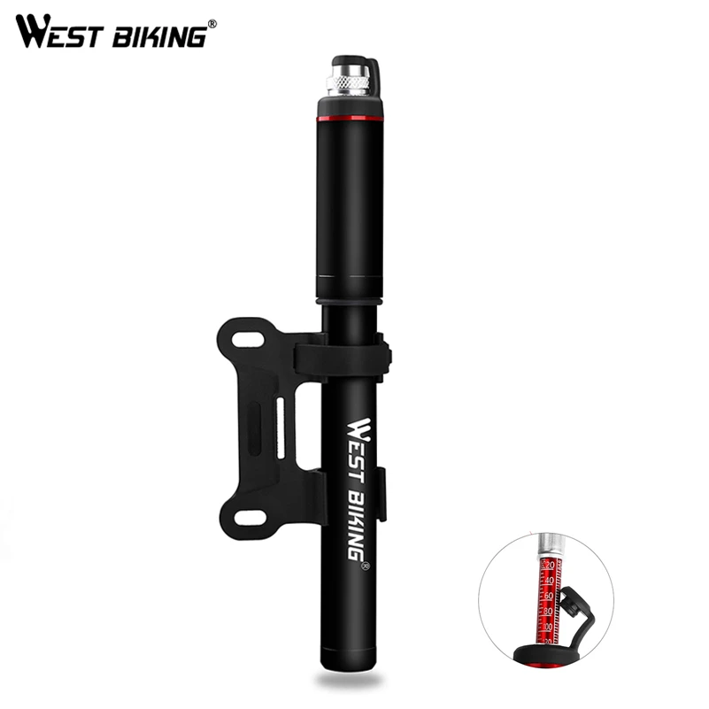 WEST ciclismo negro portátil bicicleta bomba de aire Mini medidor de presión Presta Schrader bomba WEST ciclismo negro portátil bicicleta bomba de aire Mini medidor de presión Presta Schrader bomba