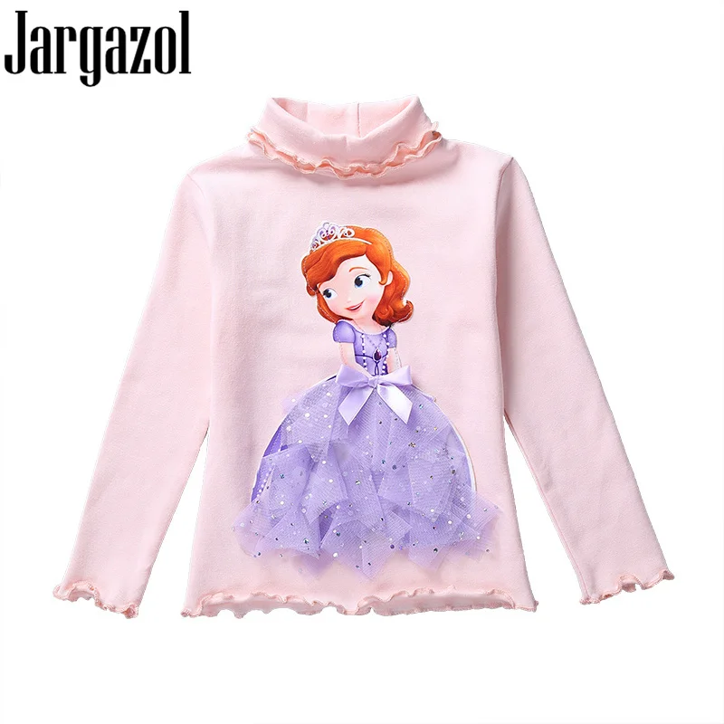 

Jargazol Girls Shirt Winter Spring Fleece Tops 3D Cartoon Anna Sofia Princess Printed Embroidery Toddler Long Sleeve T Shirt