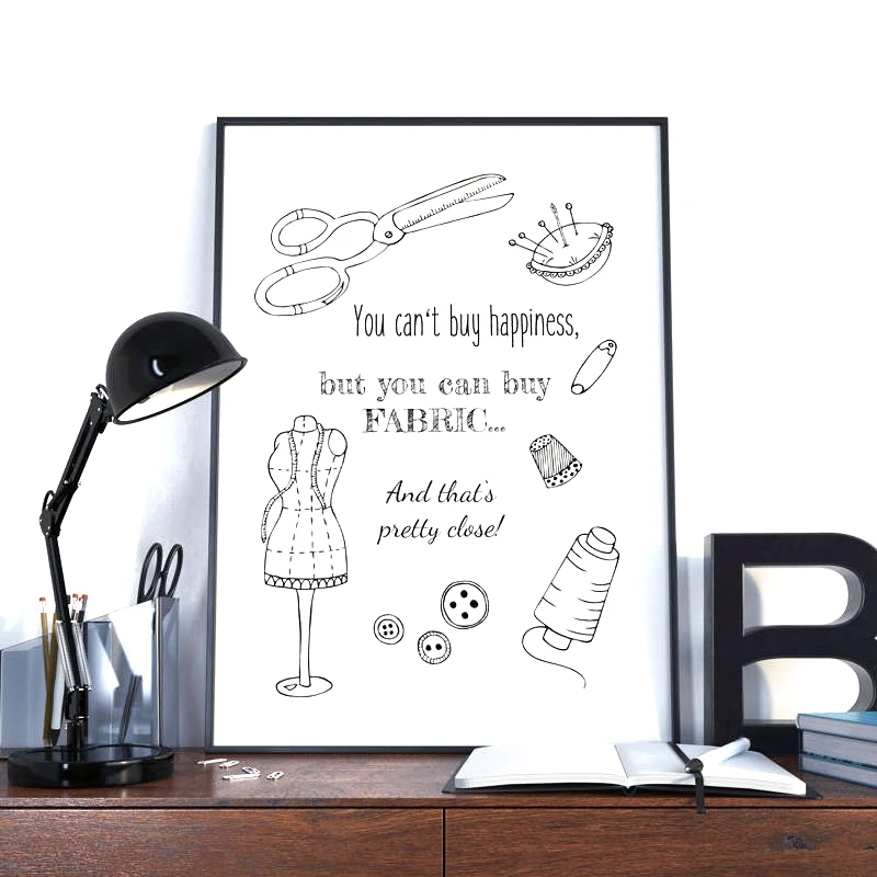 Peinture Sur Toile D Art Citation De Couture Tableau Mural Ciseaux De A Coudre Et Forme De Robe Signe De Salle De Couture Decor D Art Mural Aliexpress