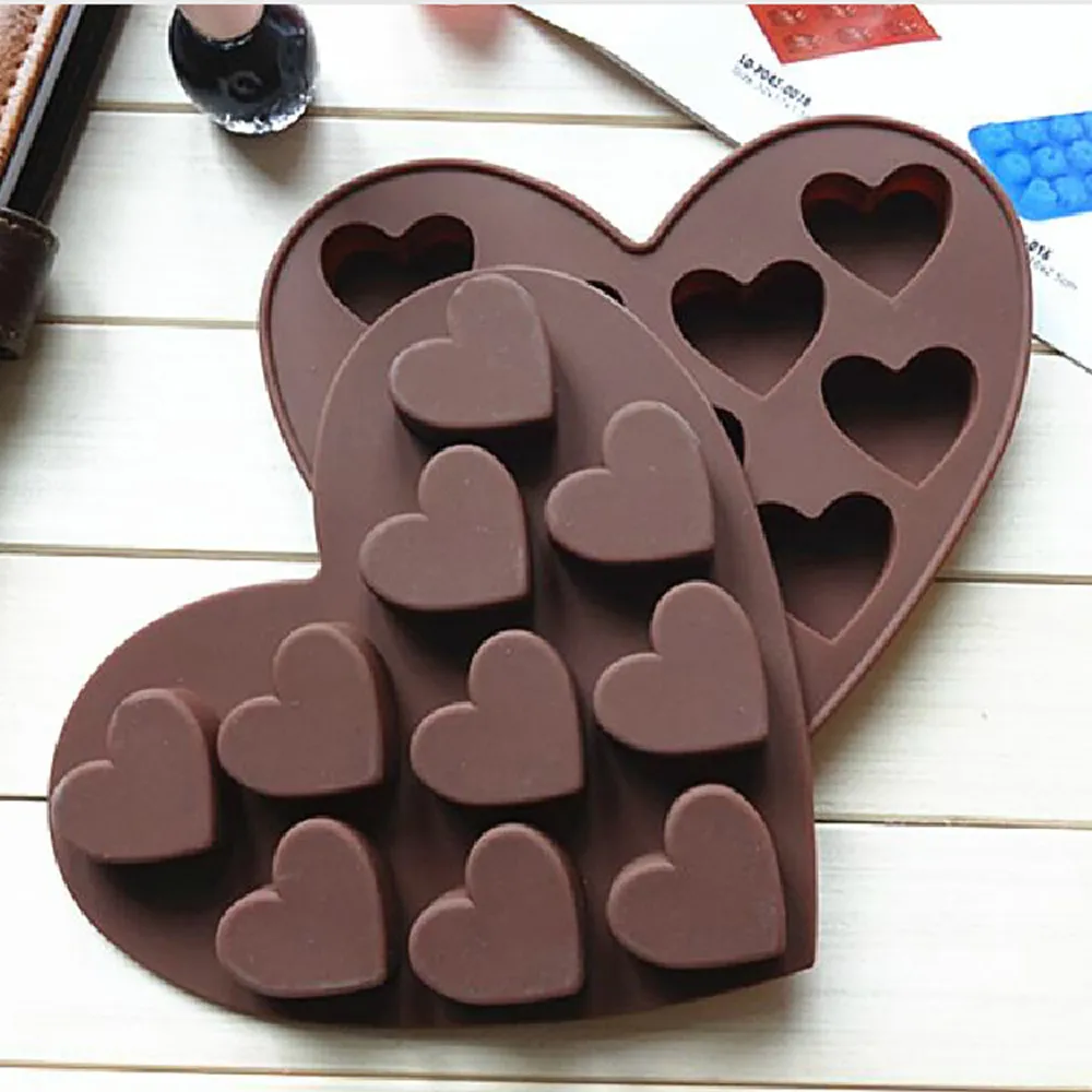 Форма для шоколада, 10 решеток, форма для приготовления желе и выпечки, антипригарная силиконовая форма в форме сердца, форма для льда, форма для торта, желе, 3D, сделай сам, форма для конфет