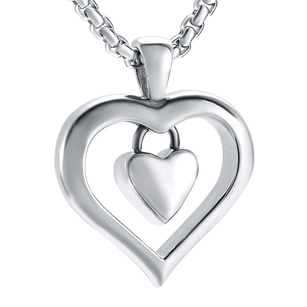 Jj001 Stainless Steel Double Heart Cremation Necklace Urns For Ashes