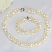 Уникальный ювелирный магазин жемчуга, 3 ряда белого цвета пресноводного жемчуга ожерелье браслет ювелирный набор