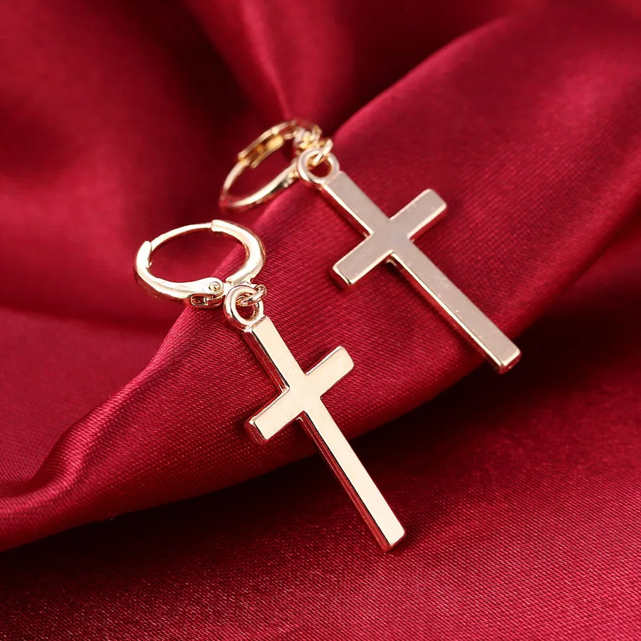 

Korean Earings Fashion Jewelry 2019 Gold Silver Long Cross Stud Earrings For Women Boucles d'oreilles Brincos Earrings Men