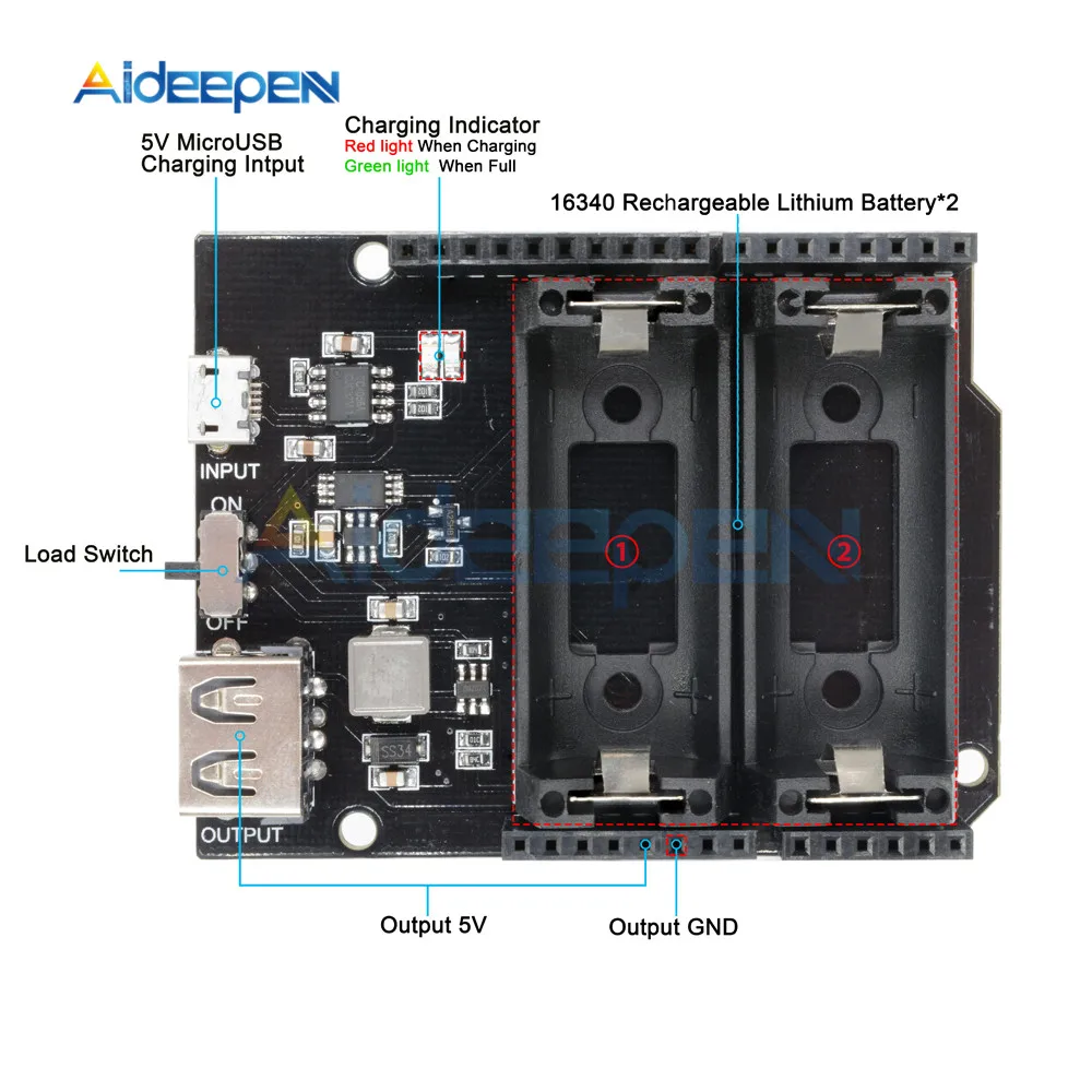 ESP8266 ESP32 перезаряжаемый Двойной 16340 литиевая батарея держатель мобильного питания зарядное устройство щит модуль для Arduino UNO R3