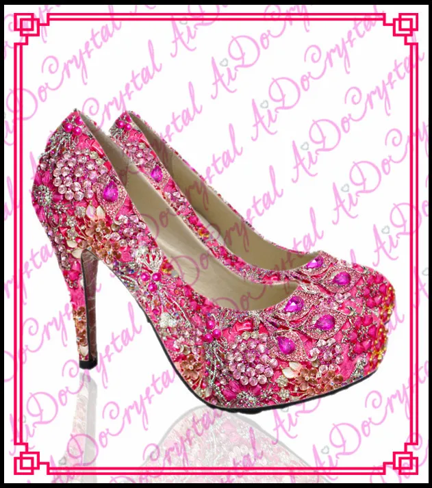 Aidocrystal 2015 luxury custom red rhinestone low heel wedding shoes for women