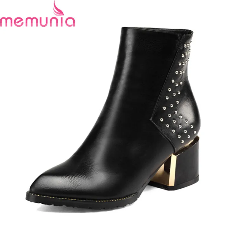 

MEMUNIA wholesale 2018 new arrival waterproof boots zip pointed toe women winter boots solid thick heels ankle boots dress shoes