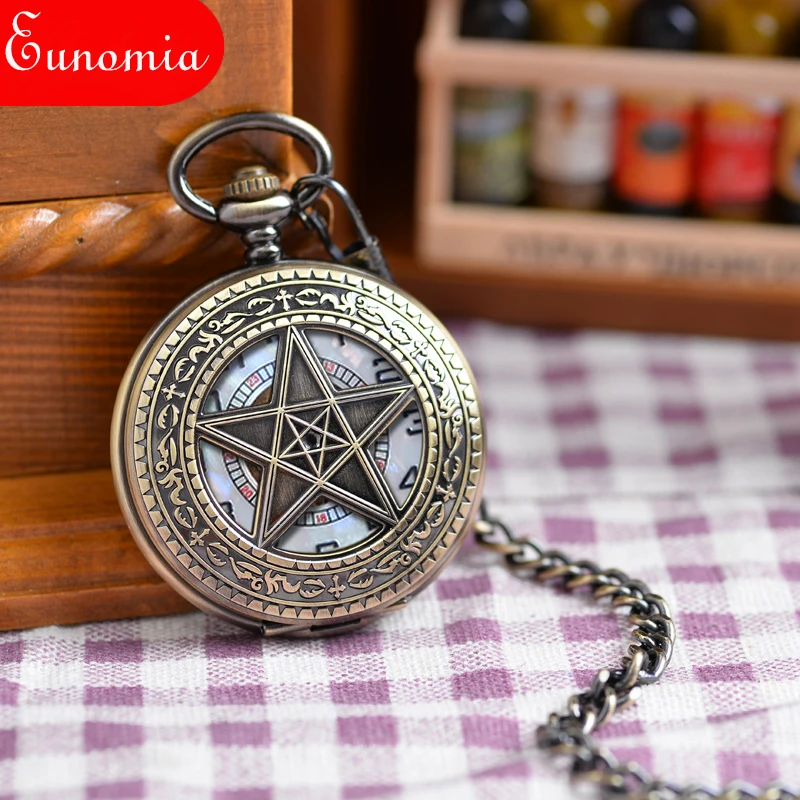 Starry Carved Men Women Bronze Necklace Key Chain Mechanical Pocket Watch Fashion Cool Hand Winding Vintage Luxury Gift | Наручные часы