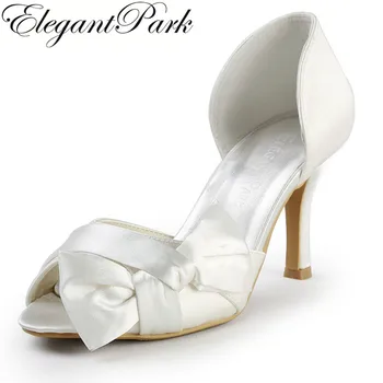 

EP2046 Ivory Red White High Heel Women Shoes Wedding Sandals Peep Toe Bowknots Satin D'orsay Ladies Bridal Evening Party Pumps