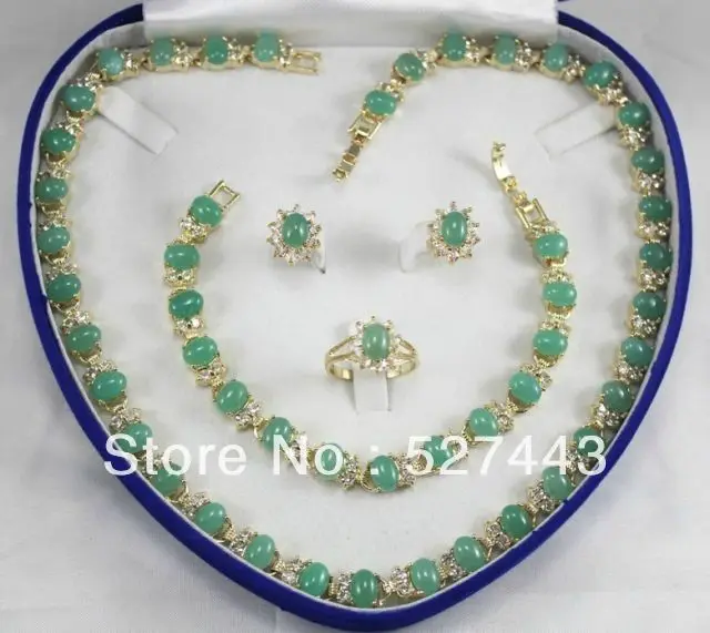 

Wholesale women's gift true really jade yellow gold Earring Bracelet Necklace Ring +box (A0424)