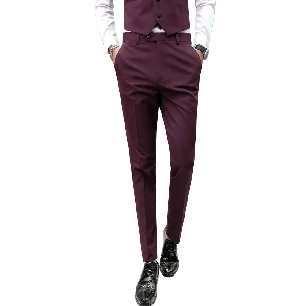 Мода 2018 Pantalon Hombre Новые повседневные мужские брюки винно красные однотонные