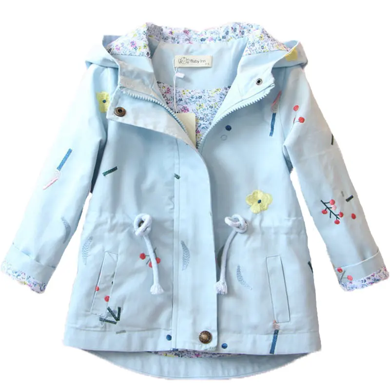 

2019 New Spring Autumn Child Girls Windbreaker Coat Baby Kids Flower Embroidery Hooded Outwear Baby Kids Coats Jacket Clothing