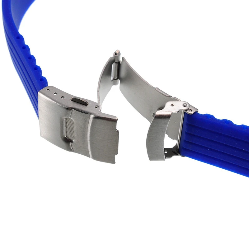 20mm 22mm reloj hombre Silicone Rubber Watch Strap Deployment Buckle Waterproof Band Sport Wrist Sweatband Watch Straps Band